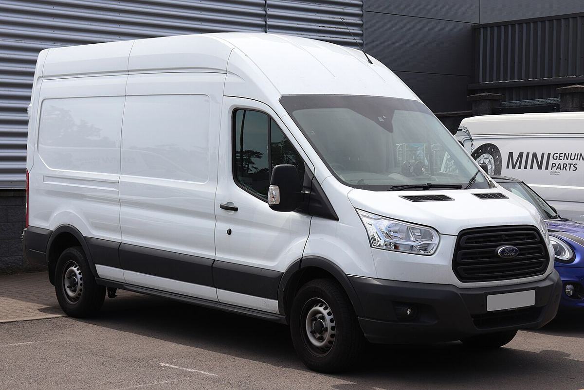 Ford Transit, recent model, front three-quarter view