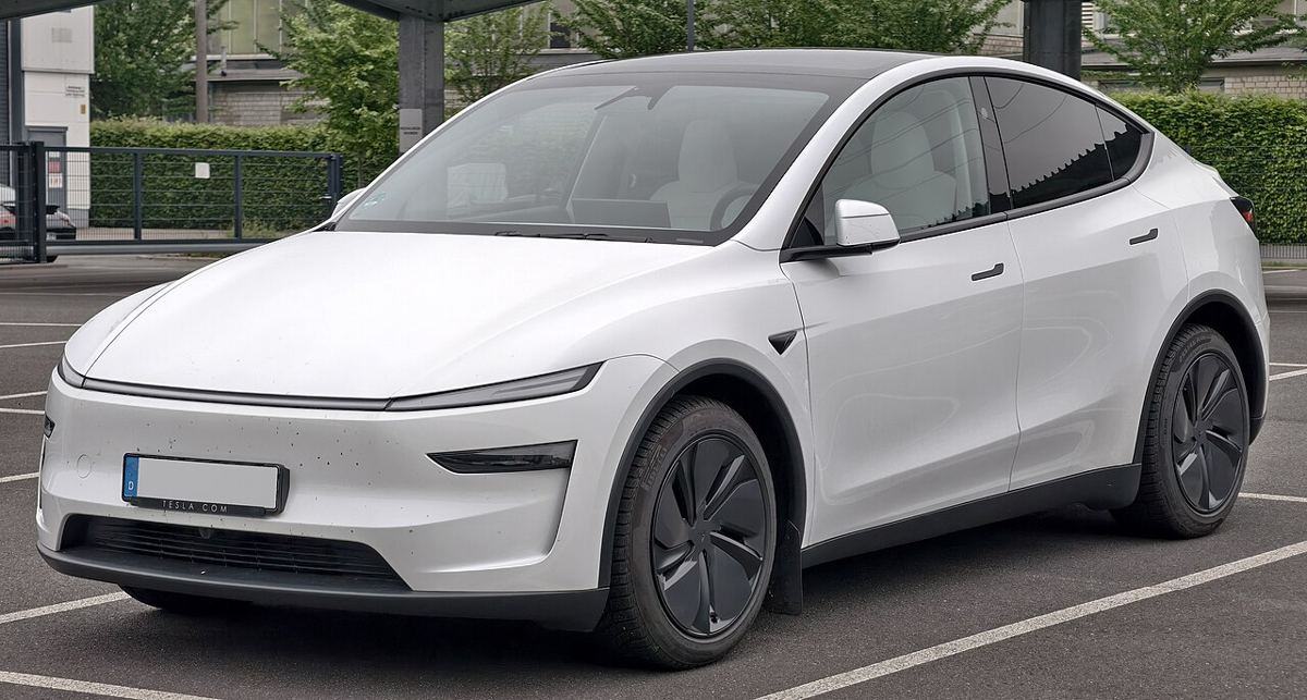 Tesla Model Y, recent model, front three-quarter view