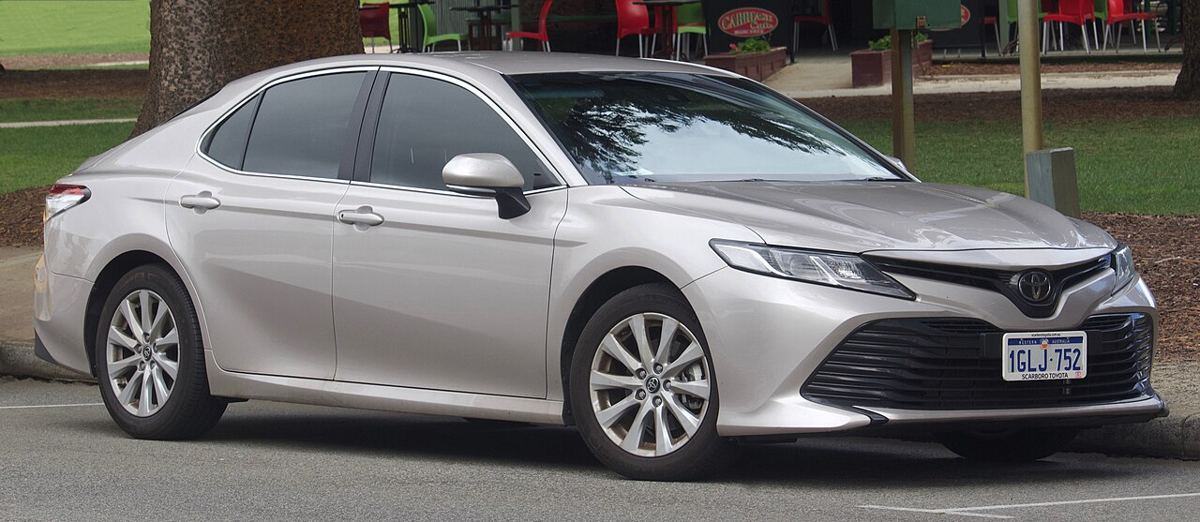 Toyota Camry, recent model, front three-quarter view